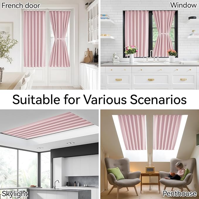 Vatge Front Door Curtains for Glass Window, Rod Blackout Door Window Curtain for Kitchen Door, 1 Panel, W54 x L72, Baby Pink