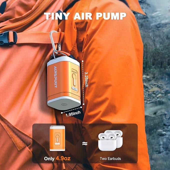 Portable Electric Mini Air Pump for Inflatables-Camping (SOS) Light,5 Universal Nozzles,Carabiner Clip,1200mAh Rechargeable-Fast Inflate/Deflate Pool Float/Air Mattress Bed/Vacuum Bag Home Storage