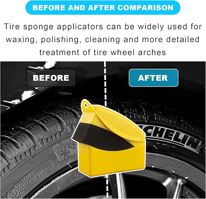 Augeny 2PCS Tire Dressing Applicator, Reusable Car Tire Shine Sponge Pad With Lid, Durable Foam Auto Wheel Detailing for Vehicle Waxing Polishing Cleaning (Yellow)