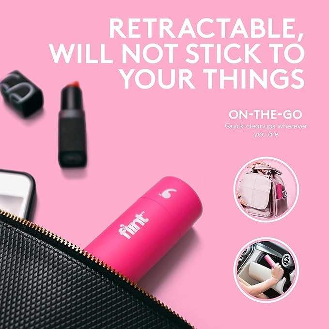 Flint Classic Pink Retractable Mini Lint Roller with 30 Extra Sticky Sheets, Small and Portable Lint Roller, Ideal Pet Hair Remover, Travel Lint Rollers for pet Hair Extra Sticky