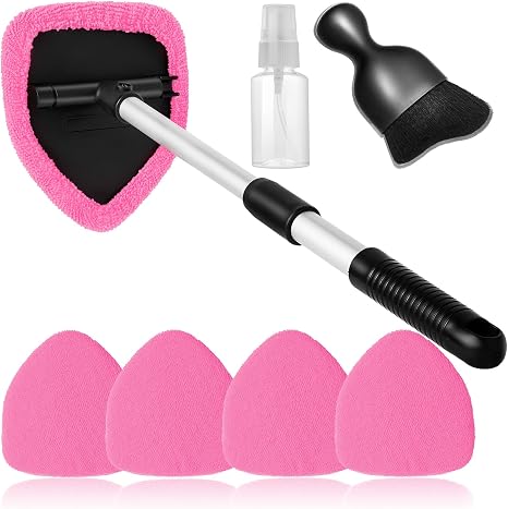 Qydipclin 7pcs Windshield Cleaner Tool Car Window Cleaning Wash Kit with 4 Reusable Microfiber Pads 1 Spray Bottle and E