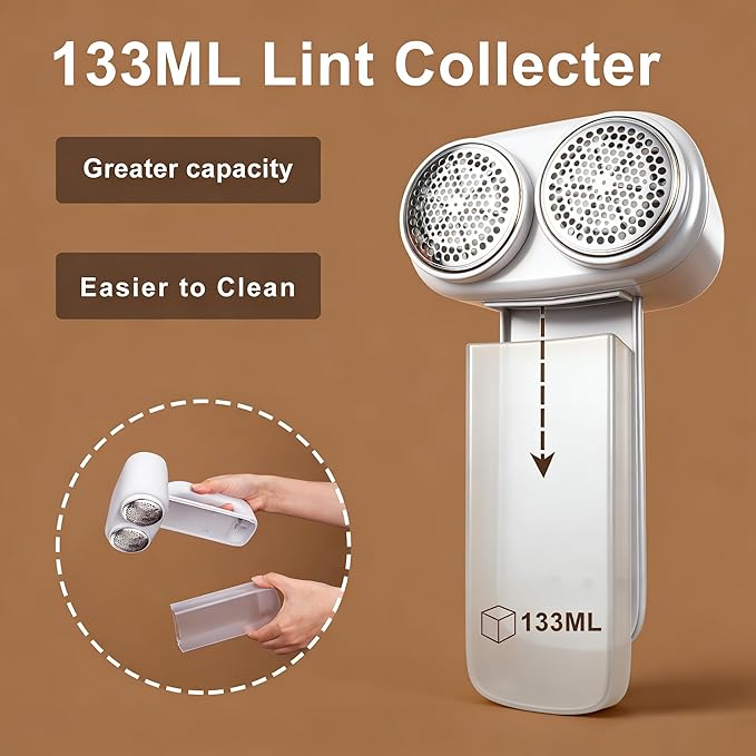 Fabric Shaver Lint Removers Rechargeable Sweater Shaver with Dual Head & LCD Display for Clothes Couch Pilling Furniture, 6-Leaf Blades Defuzzer, Pearl White, 1 Piece.