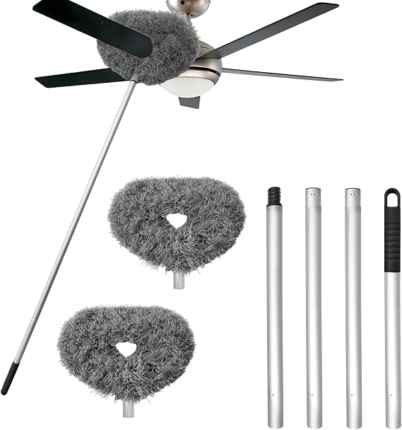 Qyyiguf Ceiling Fan Cleaner Duster,Reusable Microfiber Ceiling Fan Blade Cleaner Duster with Extendable Long Handle Remo