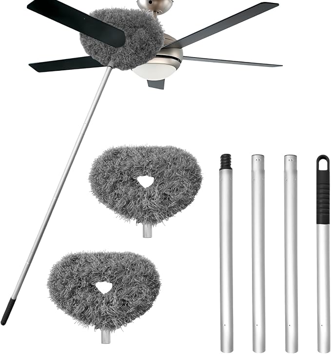 Qyyiguf Ceiling Fan Cleaner Duster,Reusable Microfiber Ceiling Fan Blade Cleaner Duster with Extendable Long Handle Remo