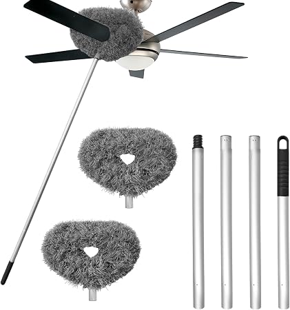 Qyyiguf Ceiling Fan Cleaner Duster,Reusable Microfiber Ceiling Fan Blade Cleaner Duster with Extendable Long Handle Remo