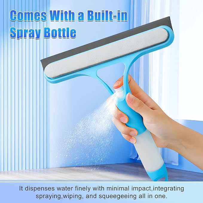 3 in 1 Spray Squeegee, WindowSqueegee with Spray, 3 in 1 WindowSqueegee Cleaning Scraper, Spray WindowSqueegee Cleaner with Spray Bottle for Car, Home, Kitchen Windows (White)
