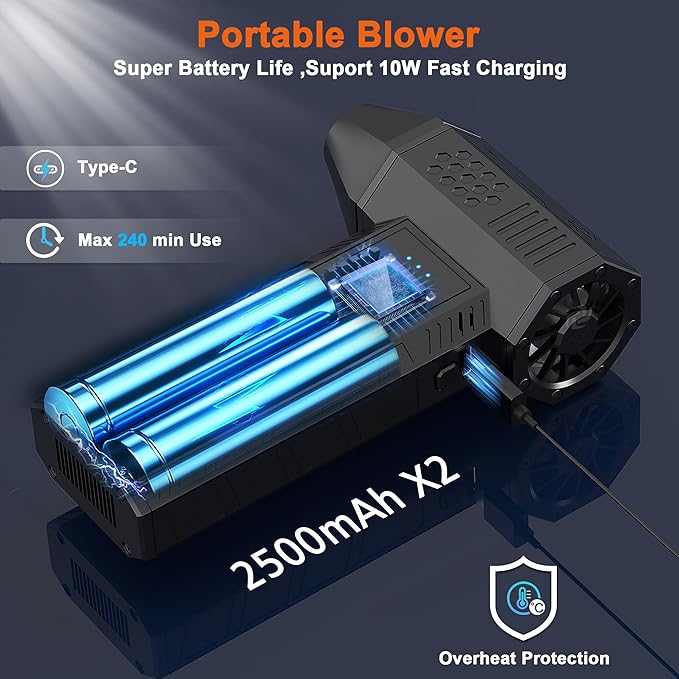 JVSCAM X3 Compressed Air Duster - Electric Air Duster with Brushless Motor,3 Gear Adjustable - Mini Air Blower- Rechargeable Air Duster for PC, Keyboard, Car,Outdoors,Home,Snow and Leaves Clearing