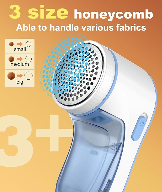 Fabric Shaver, Lint Remover for Clothes, Effectively and Quickly Remove Pills, Sweater Shaver with Stainless Steel 3-Leaf Blades and Safety Lock Protection.(Blue & White)