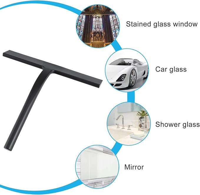 All -Purpose Silicone Shower Squeegee for Shower Glass Door with Hook, Bathroom Accessories for Window Mirror Tile Car Shower Walls,Household Shower Cleaner Tool (Black, 9 inch(1 Hook)