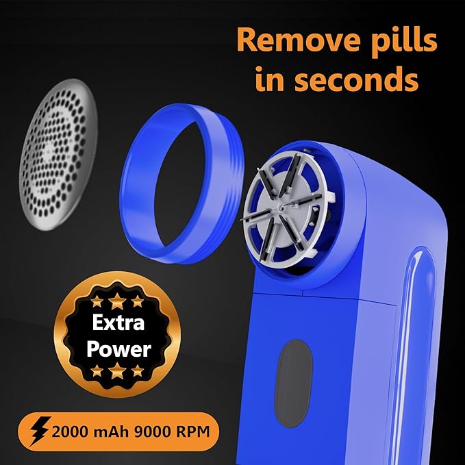 Pionix Fabric Shaver, Sweater Shavers to Remove Pilling, High-Perf Defuzzer, Rechargeable Electric Lint Shaver for Fuzz and Lint Balls from Clothing, Upholstery 2000mah Battery (Candy Blue)
