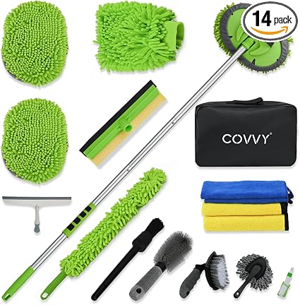 Car Detailing Kit Car Detailing Brush Set 62'' Mop Sponge with Long Handle&Chenille Replacement Head Auto Detailing Brus