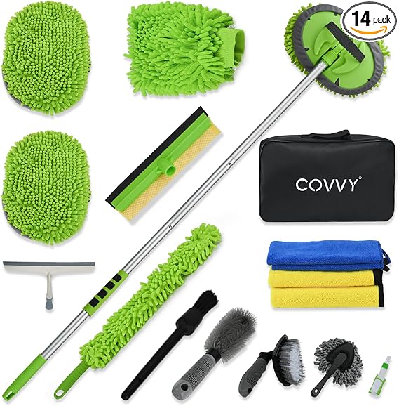 Car Detailing Kit Car Detailing Brush Set 62'' Mop Sponge with Long Handle&Chenille Replacement Head Auto Detailing Brus