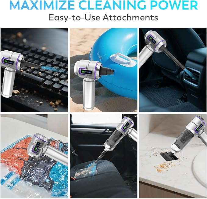 Car Vacuum Cleaner Cordless, 22000PA High Power Portable Handheld Vacuum & Compressed Air Duster, Mini Vacuum with LED Display, 3 Modes Brushless Motor for Car, Home, Office, Camping