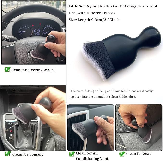 Car Interior Detailing Brush 1PC,Car Brushes for Detailing Interior,Soft Car Detailing Brush,Universal Car Brush Tool(Black+White)