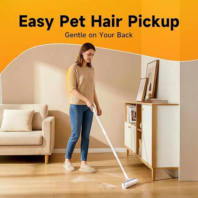 Large Floor Lint Roller with Extendable Long Handle, 9.45" Extra Wide Sticky Roller, 400 Sheets with 3 Refills, Heavy Duty Pet Hair Remover for Floor, Carpet, Couch & Hard-to-Reach Areas