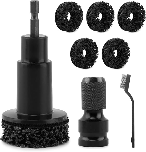 Wheel Hub Resurfacing Kit with 5 Cleaning Pads, Rust Remover Tool for Studs, Hubs & Brake Rotors, Fits 1/2" Drill or Imp