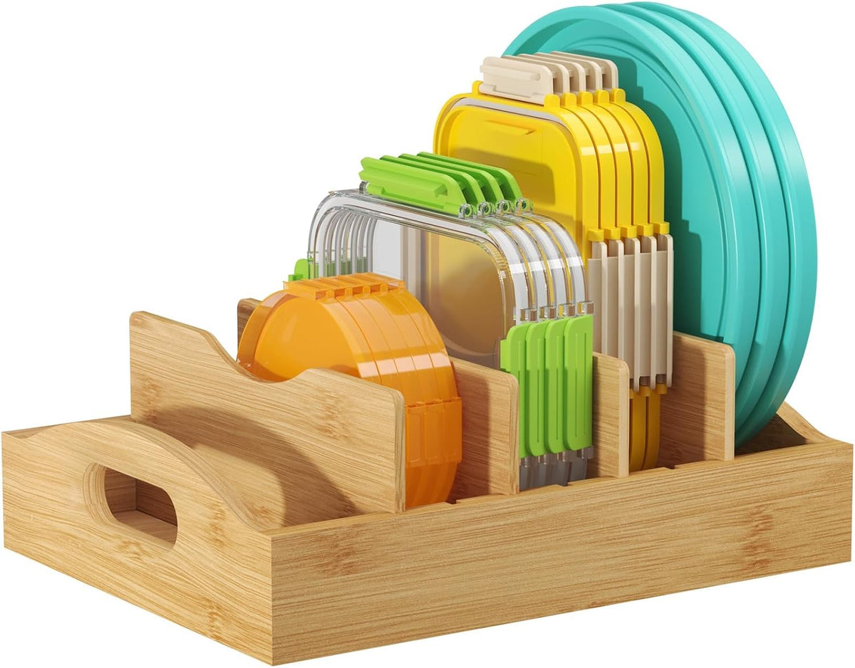 Premium Bamboo Lid Organizers for Inside Cabinet with 5 Sections