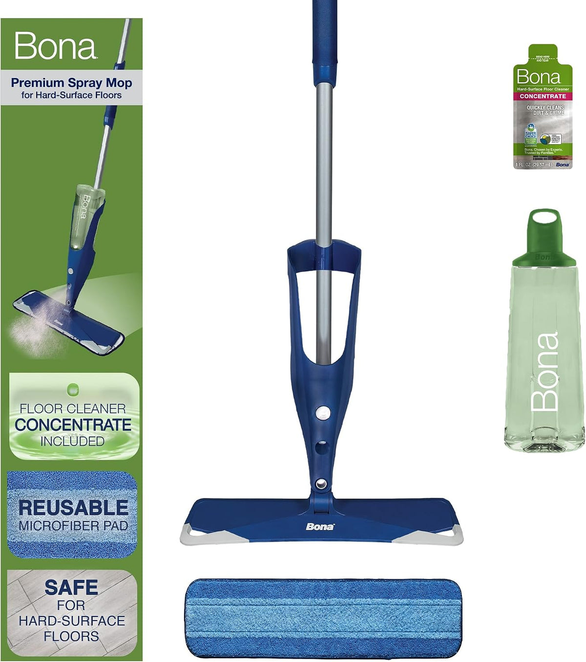 Multi-Surface Floor Premium Spray Mop - Includes Multi-Surface Floor Cleaner Concentrate and Machine Washable Microfiber Cleaning Pad - For Stone, Tile, Laminate and Vinyl LVT/LVP Floors