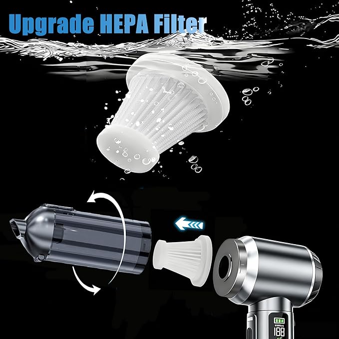 Car Vacuum Portable Cordless,20000Pa Suction Power Handheld Vacuum Ideal for Quick Cleaning in Cars, Homes, and Offices,with Washable Filter and Replaceable Nozzle,Type-C Charging,Silver&Gray