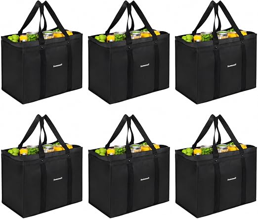 Homemell Heavy Duty Reusable Grocery Bags, Large Shopping Tote Bag, 6 Pack