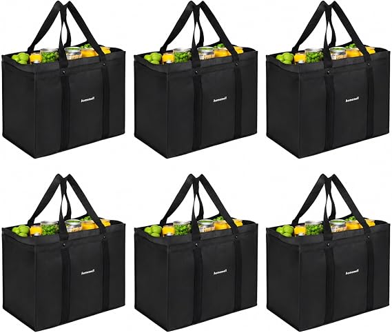 Homemell Heavy Duty Reusable Grocery Bags, Large Shopping Tote Bag, 6 Pack