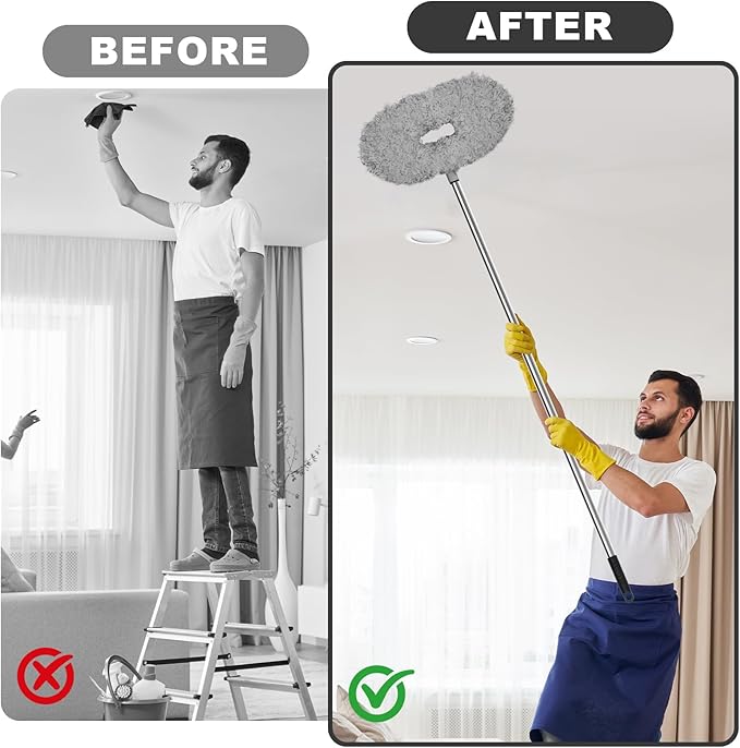Storystore Ceiling Fan Cleaner Duster - Adjustable Duster with Extension Pole,Dusters for Cleaning Fan Blade, Walls and Cobweb (2Pcs Grey)