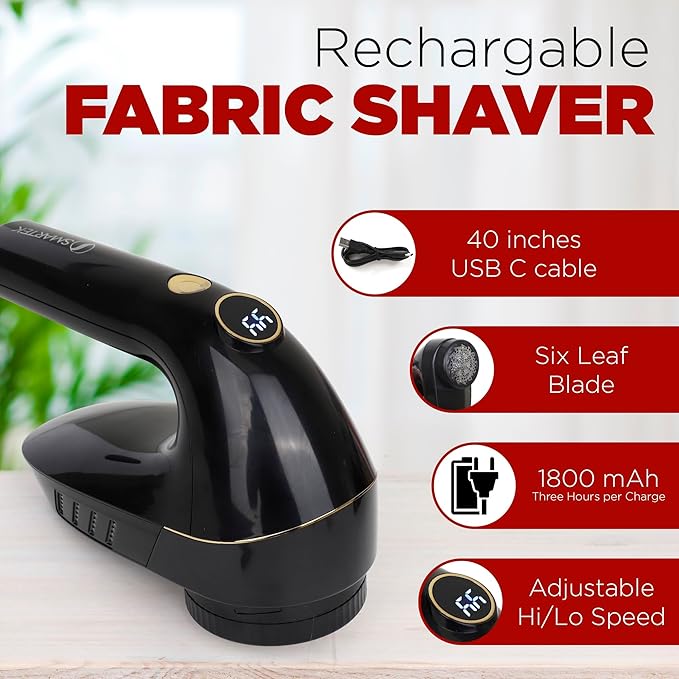 Smartek Rechargeable - Fabric Shaver for Clothes - Lasts for Hours Between Charges - 2-Speeds with High and Low Lint Shaving Modes - Built-in LED Screen - Lint Shaver for Removing Fuzz and Pilling