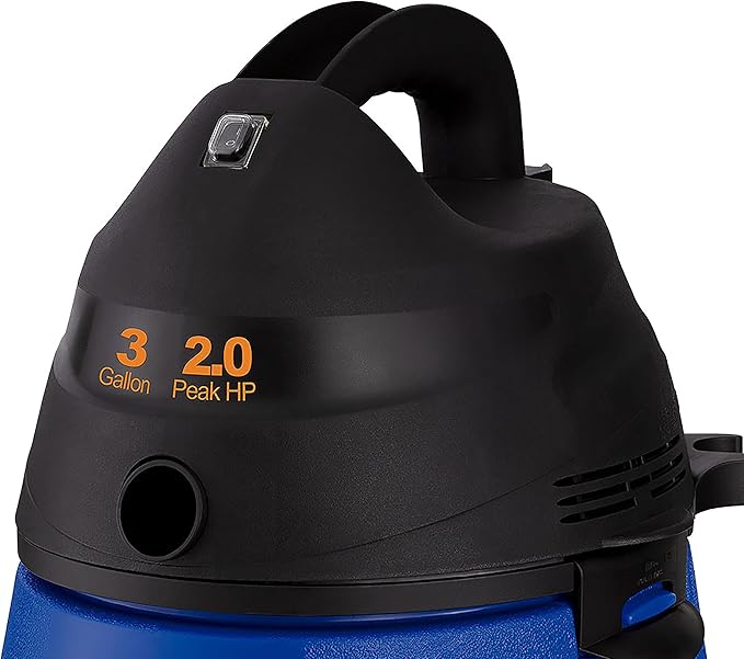 Koblenz Wet Dry Vacuum Cleaner, 3 Gallon 2.0 PHP, Twist-N-Lock Hose, Small Shop Vac, Portable Shop Vac for Home Car Garage Workshop, 10 ft Reach, Accessories Included, Blue/Black, WD-353L