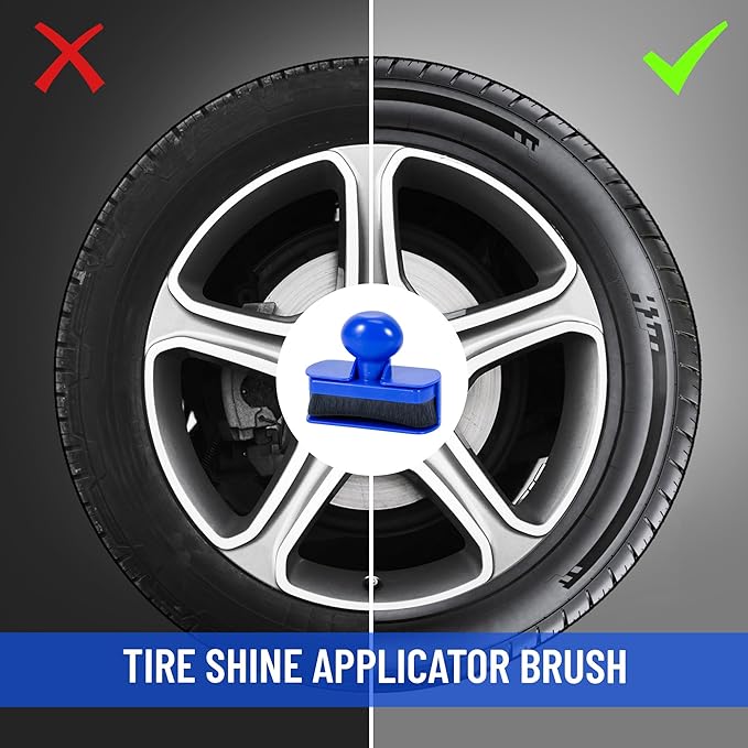BABYSHEEP Large Car Tire Shine Applicator,Vegan Tire Shine Applicator with Curved Brush Head- Automotive Tire Dressing Applicator Brush with Storage Stand for Tire Detailing, 3.6 Inch Length (Blue)