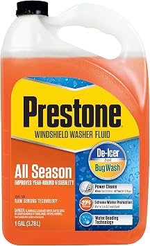 Prestone AS658 All Season 2-in-1 Windshield Washer Fluid, Year Round, De-Icer + Bugwash, 1 Gallon