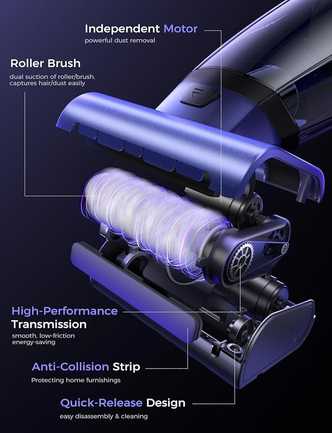 MAGIC JOHN Pet Hair Handheld Vacuum Cordless, 20000PA High Power Car Vacuum with Motorized Brush and LED Light, Rechargeable Hand Held Vacuum Cleaner with Reusable Filter for Car, Home, Office & Pet