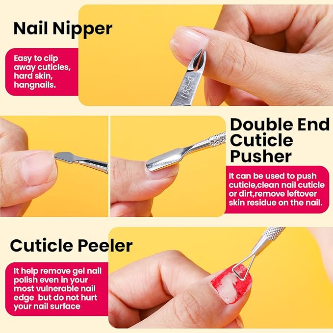 FANDAMEI Gel Nail Polish Remover Tools Kit with Nail Soak Off Clips, Lint Free Nail Wipes, Polish Remover Bottle, Cuticle Nippers, Pusher, Peeler. Cuticle Oil. Nail Files and Buffers, Nail Removal Kit