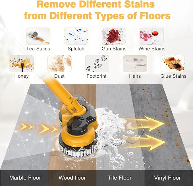 Cordless Electric Mop for Dewalt 20V Battery (NO Battery), 2 in 1 Spin Mop & Electric Floor Scrubber Machine with LED Light & Water Spray, 800 RPM Rotating Electric Mops for Floor (Golden)