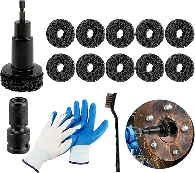 Wheel Hub Cleaning Tool, Brake Hub Cleaning Brush for Power Drill with 10 Polishing Pads, Wheel Stud Cleaning Kit for St