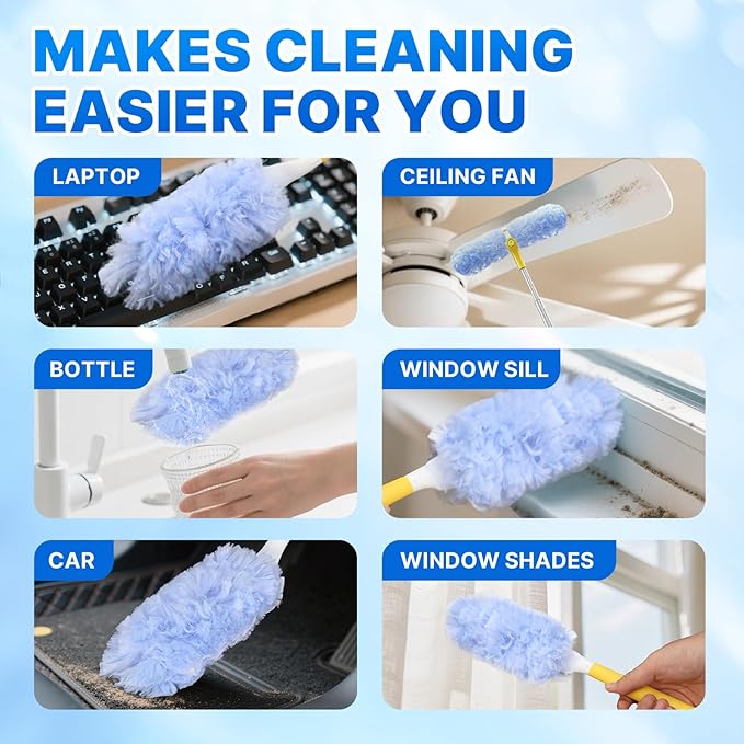 Duster Refill for Swiffer Duster, 20 Count Heavy Duty Duster Refills Kit with 1 Handle for Cleaning Dusting Furniture Blind Ceiling Fan, 360 Disposable Refills Feather Duster