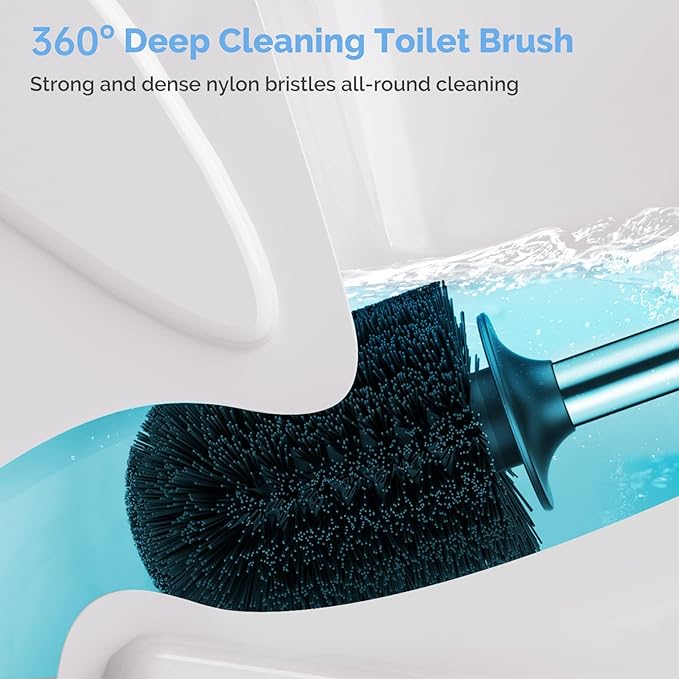 HAMITOR Toilet Plunger and Bowl Brush Set: 2 in 1 Stainless Steel Heavy Duty Toilet Cleaner Plunger with Holder Combo for Bathroom Cleaning - Modern Hideaway Bathroom Accessories with Caddy Stand