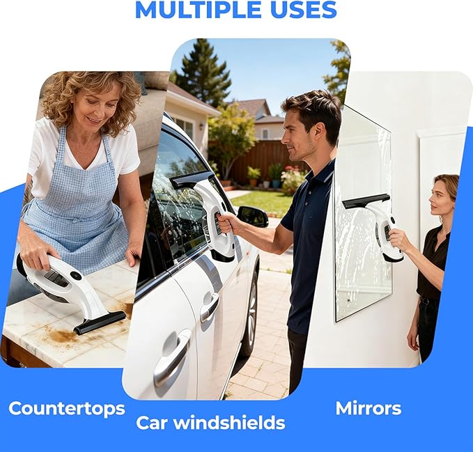Window Vacuum Squeegee Cordless, Electric Window Cleaner Squeegee with 2000Pa Suction, 280mm Wide Blade, 150ml Tank for Shower Glass, Mirrors, Tiles & Car Windows