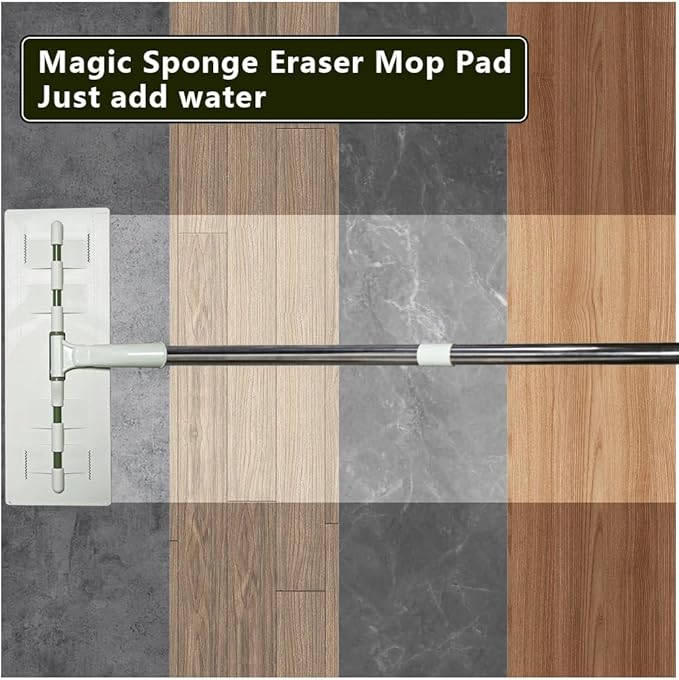 Magic Sponge Eraser Mop, 60" Adjustable Mop Handle with Flexible 13" Flat Head with Microfiber Pad and Magic Sponge Eraser Pads