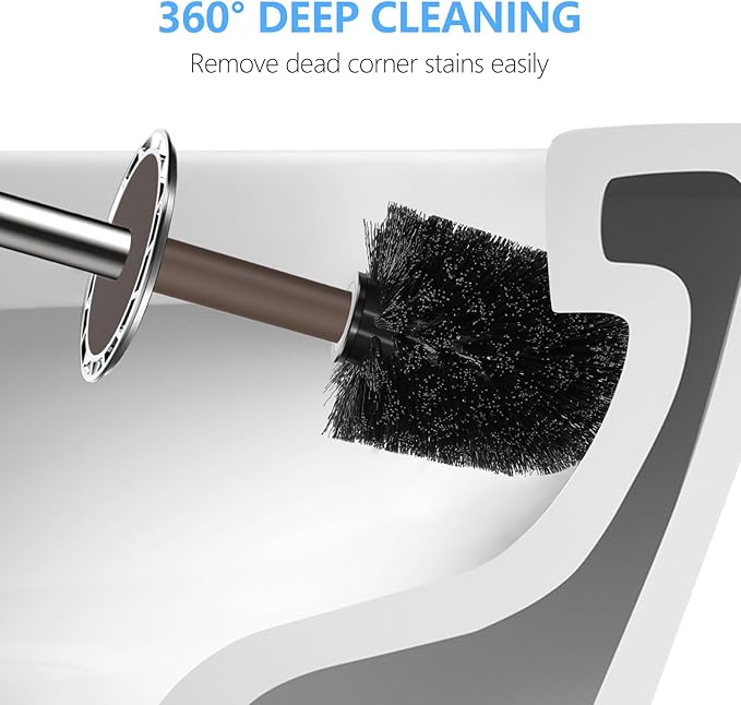 SetSail Toilet Brush, Compact Size Toilet Bowl Brush and Holder Toilet Brushes for Bathroom with Stainless Steel Handle Toilet Cleaner Brush with Durable Scrubbing Bristles, 2 Packs, Brown