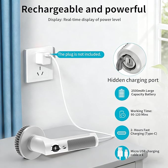 Electric Spin Scrubber, Cordless 20W High-Torque Cleaning Brush Bathroom Scrubber, IPX7 Waterproof Electric Scrubber with 6 Brush Heads, Extendable Long Handle Power Scrubber for Bathtub Floor