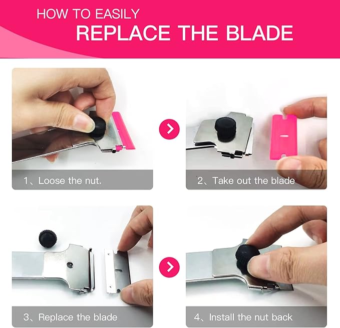 DEKEones Razor Blade Scraper, 2 PCS Razor Scraper Tool for Removing Label, Registration Sticker, Tint, Grease from Windshield, Appliance, Glass（Pink）