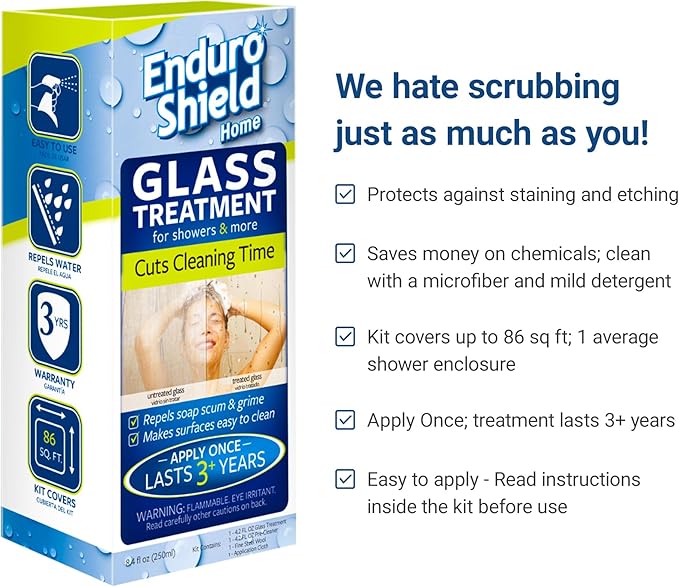 EnduroShield Glass Treatment Kit - Advanced Protection for Glass Surfaces - Repels Soap Scum, Grime & Dirt Without Harsh Chemicals - 4.2 fl oz