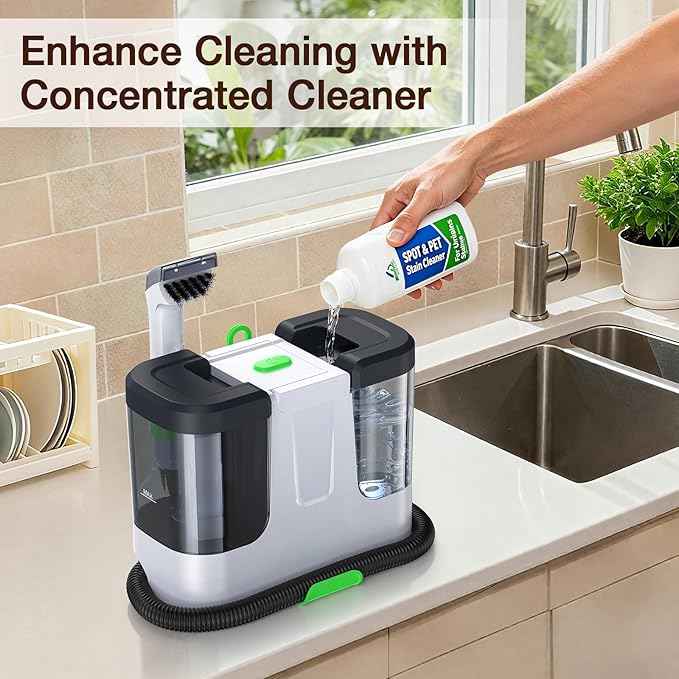 Portable Carpet & Upholstery Cleaner, 18Kpa Carpet Cleaner Machine for Deep Stain Removal, Spot Cleaner for Pet Accidents, Area Rugs, Stairs, Car Seats & Couches, Includes Tools & Self-Cleaning