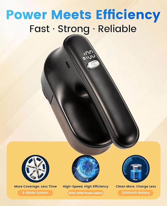 Killrose Fabric Shaver for Clothing，Rechargeable Lint Shaver with 2.7in Large Shaving Head, 6-Leaf Blades & LED Display,2-Speed Sweater Shavers to Remove Pilling from Clothes, Furniture, Sofa, Blanket