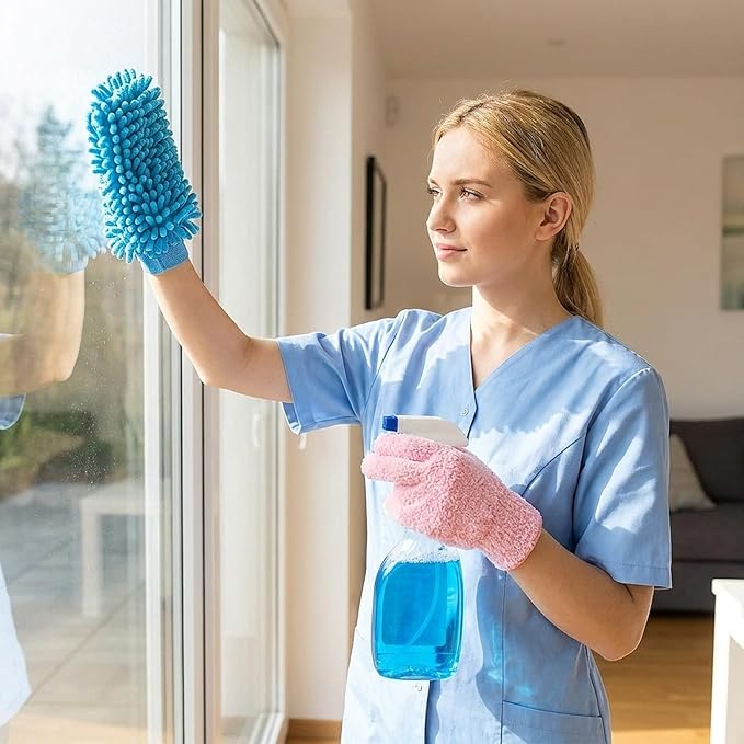 Potchen 6 Pcs Microfiber Dusting Mitt Gloves for Plants Washable Dusting Gloves for House Cleaning Furniture Car Washing