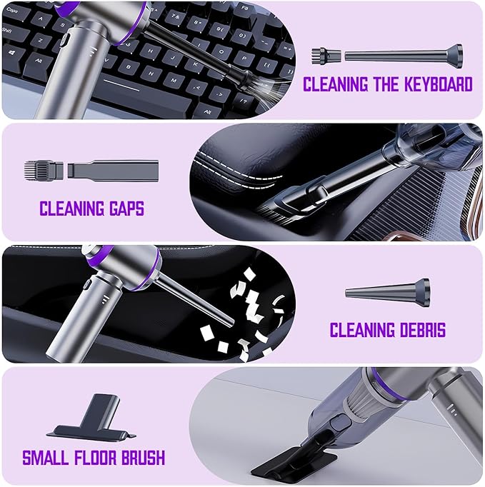 Handheld Car Vacuum Portable Cordless with One-Touch Window Breaker and Seatbelt Cutter 25000Pa High-Power Suction Hand Held Vacuum Cleaner & Air Duster for Car Cleaning (Silver-Purple)
