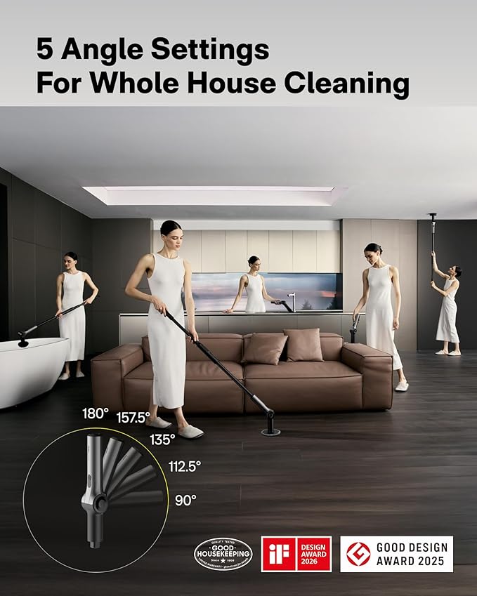 HOTO Flexi™ Cordless Electric Spin Scrubber, Adjustable Angle, Extendable Handle, Smart Display, IPX7 Waterproof, Powerful Cleaning Scrubber with 8 Replaceable Brush Heads, for Bathtub, Bathroom, Tile