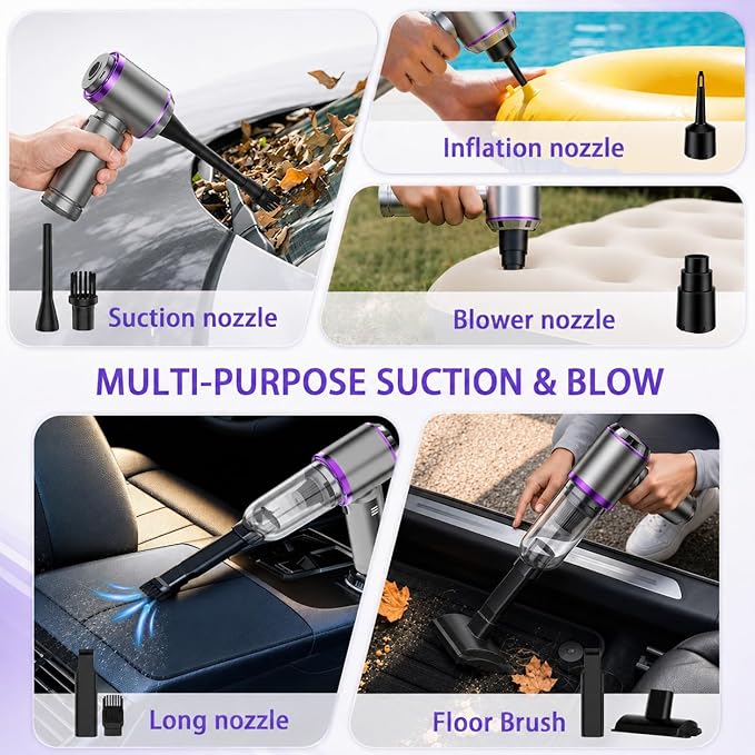 Cordless Handheld Car Vacuum, 21000Pa High Power Mini Portable Vacuum & Air Duster, Brushless Motor with HEPA Filter, 7-in-1 Cleaning Kit for Car, Home and Pet Hair
