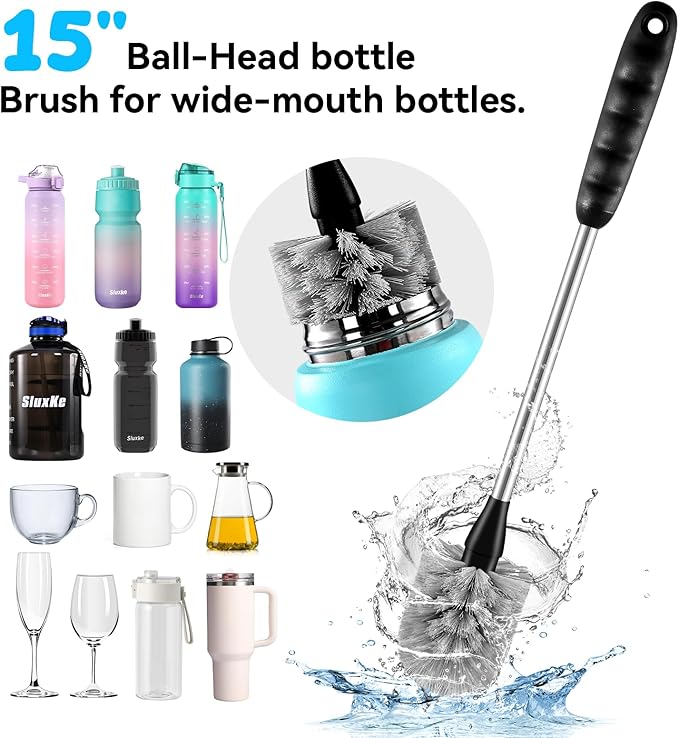 4 Pack Bottle Brush Cleaning Set, Including Long Handle Water Bottle Brush and 3 in 1 Cup Lid Cleaning Brush, Straw Cleaner Brush Washing for Baby Bottles, Tumblers, Glasses
