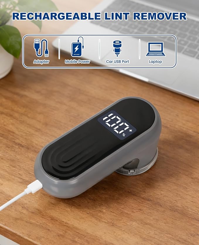 Killrose Fabric Shaver | Lint Remover with Digital Display, 6-Leaf Blade Electric Lint Shaver for Clothes, Sweaters, Furniture - 9000 RPM USB-C Rechargeable, Safe for All Fabrics